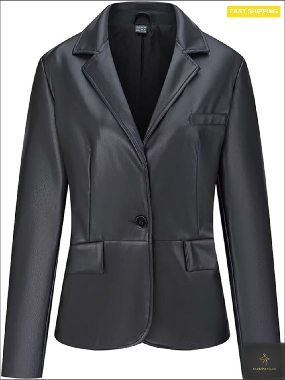 Faux Leather Blazer Jacket Button Down Shacket Coat with Pockets